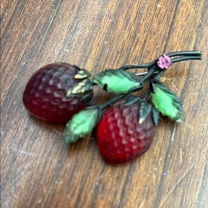Vintage Austria Elegant Red Strawberry Brooch